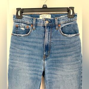 Abercrombie & Fitch Ultra High Rise - The Ankle Straight Distressed Blue Jeans